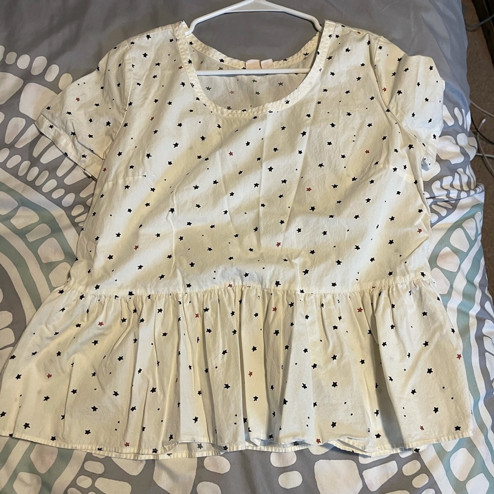 Red, black, and white star patterned shirt, S